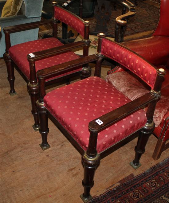 Pair mahogany & brass ships chairs